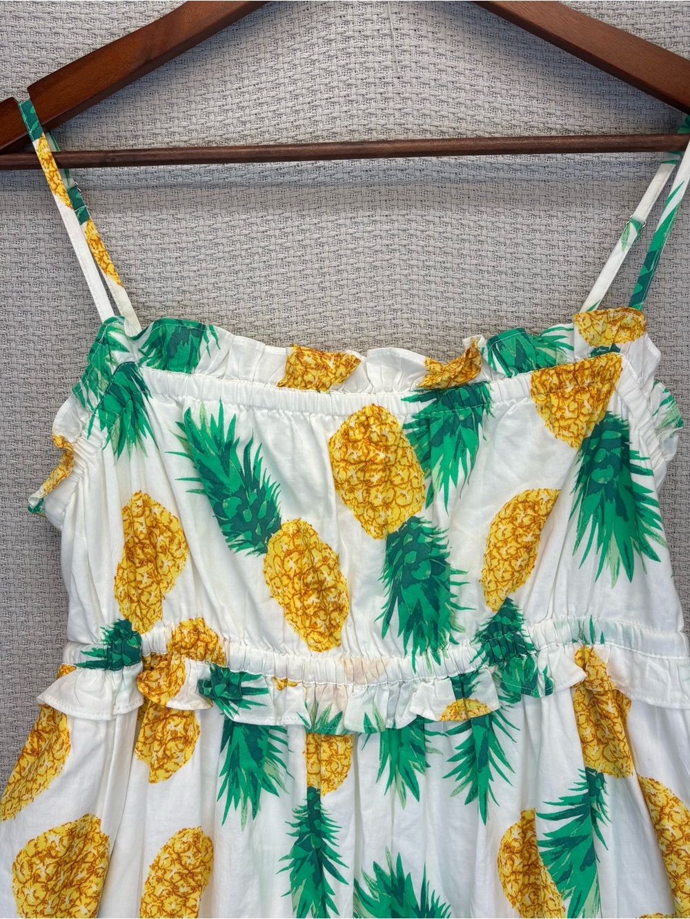 J.Crew Pineapple Maxi Dress Womens 6P White Yellow Tiered Smocked Vacay Resort - Picture 2 of 10